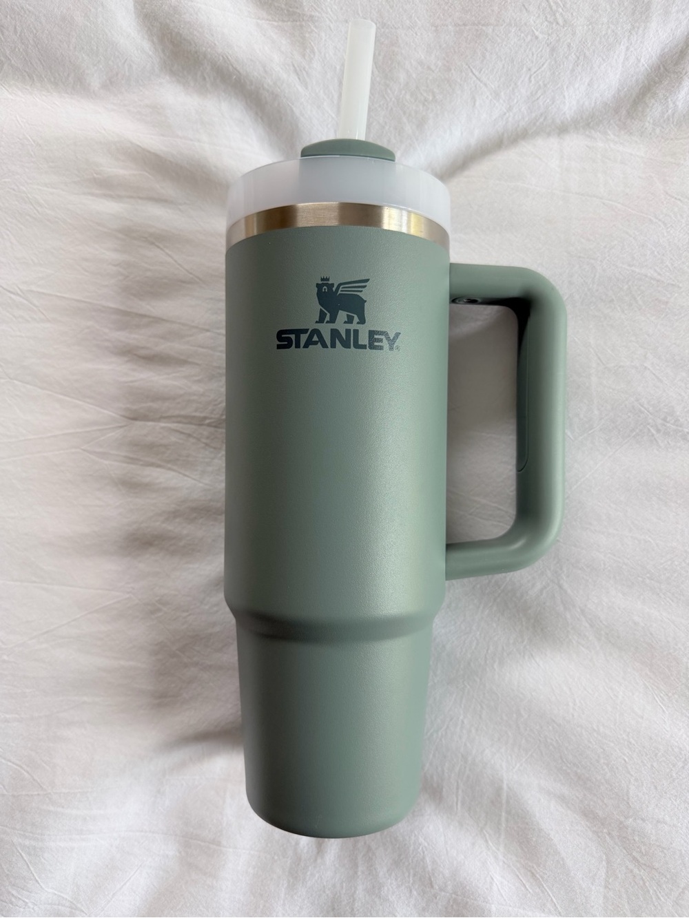 NWOT Stanley 30 oz Sage Green Travel Mug with Handle and Straw